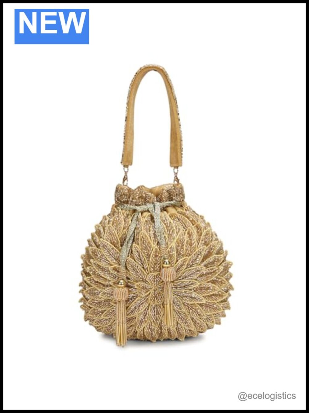 Beaded Potli Bag Drawstring Wristlet Floral Embroidered Clutch Silk Wedding